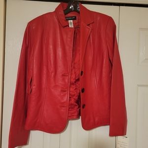 Women's Red Leather Jacket Jones New York Red Leather Coat Petite Size Large